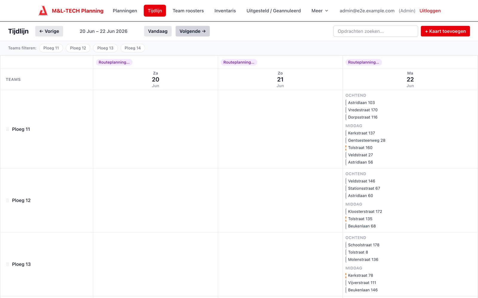 Screenshot van M&L-TECH Planning